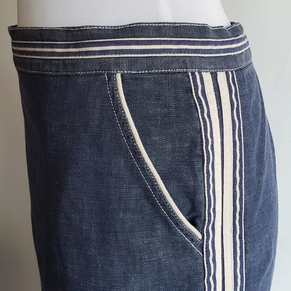Vintage MARC JACOBS Denim Skirt Pencil Tulip Jean Blue White Trim Stripe Piping
